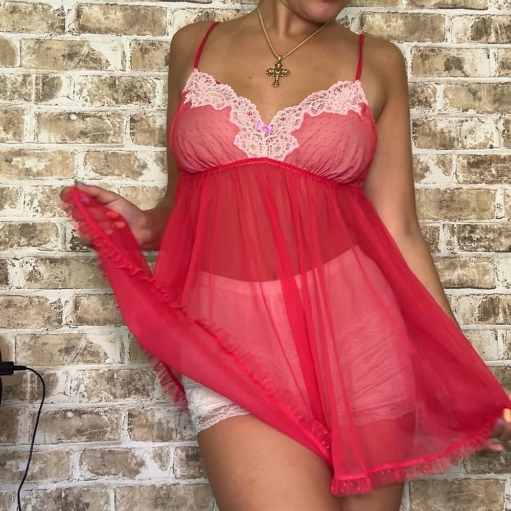 Victoria's Secret Pink Chemise with Lace Trim Sz L Open Back Lingerie babydoll